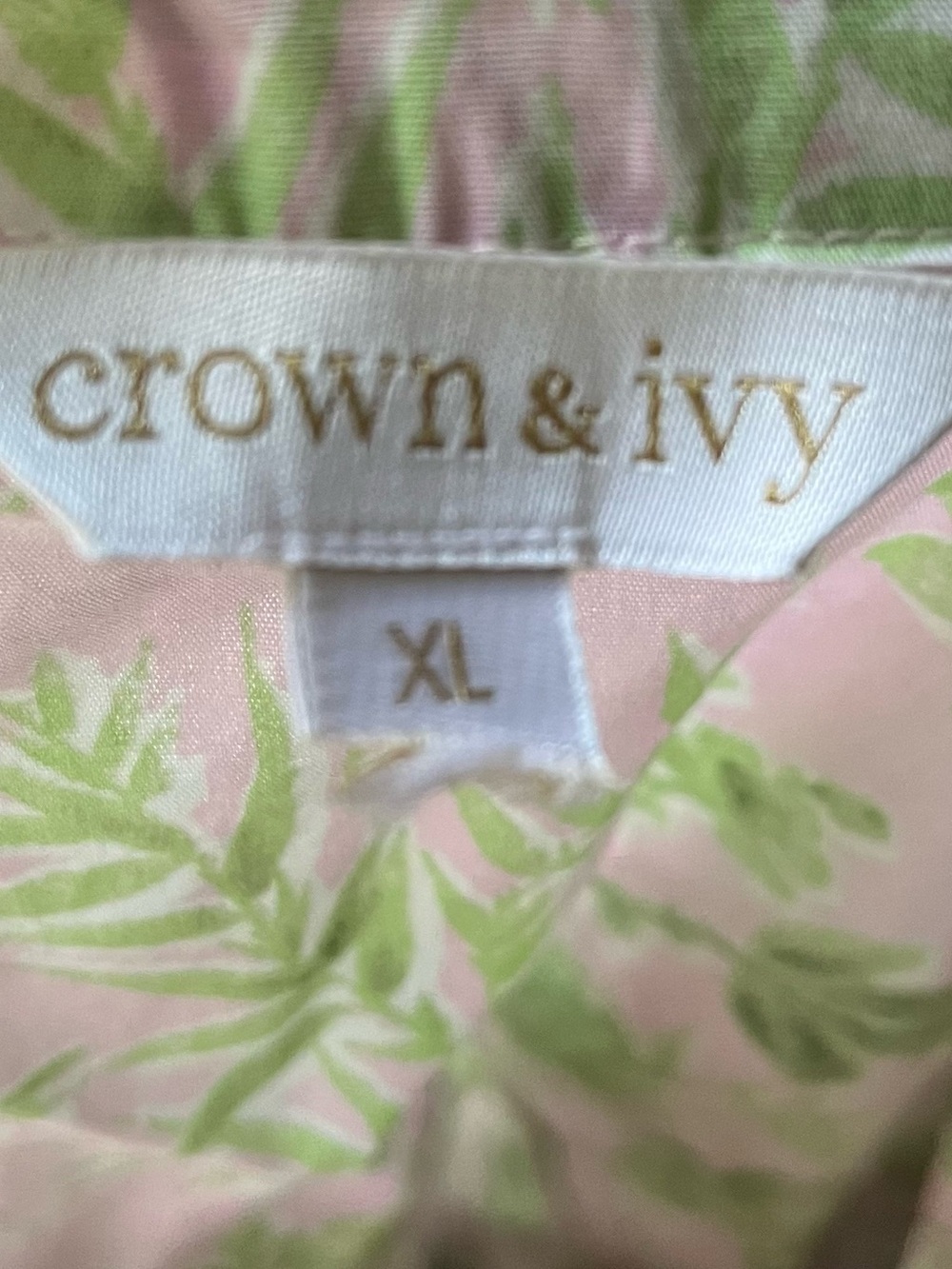 Crown & Ivy Dress Pink Green Toile Bird Print Tiered Cotton Peasant - Picture 3 of 3
